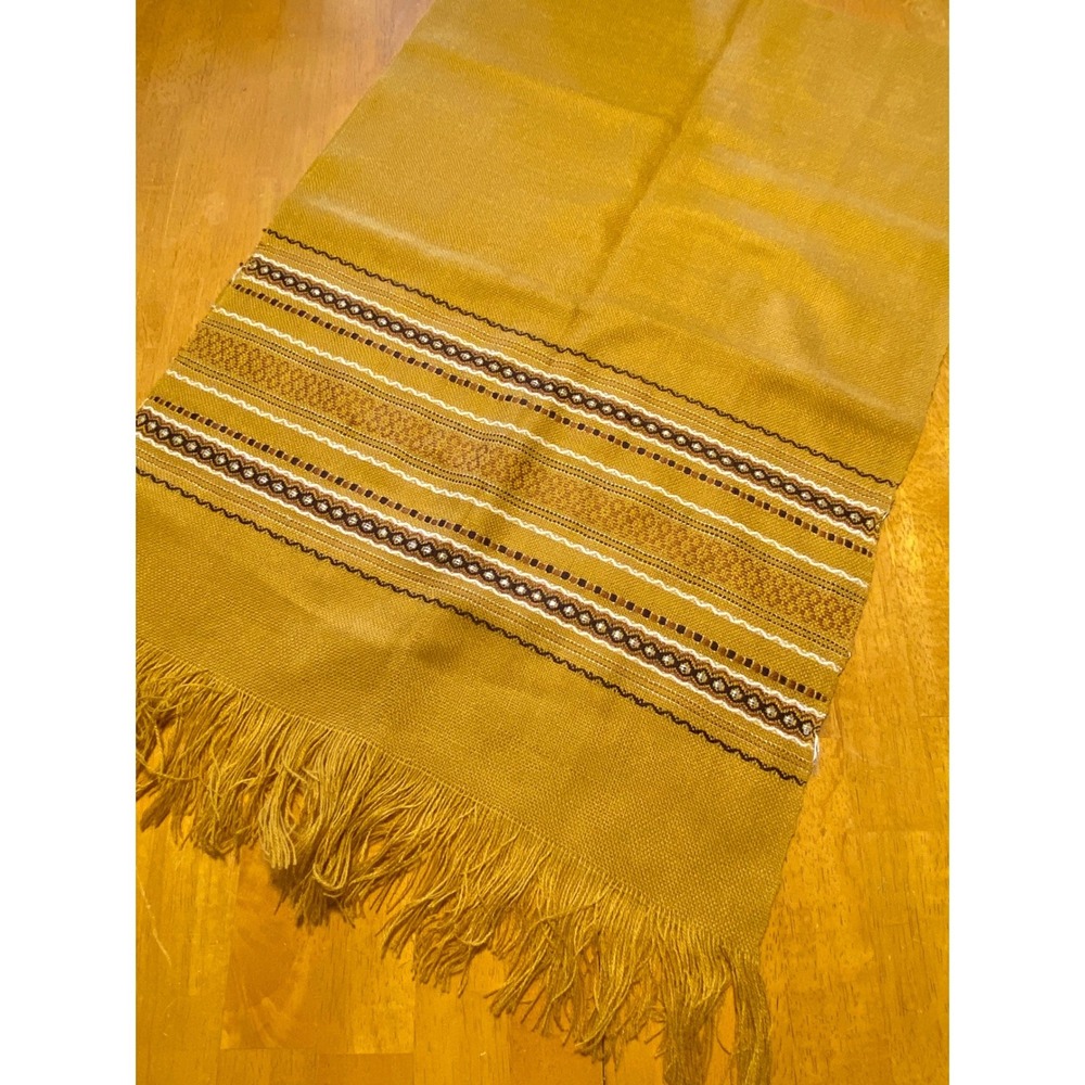 Beautiful Woven Mustard Yellow Excellent Vintage Boho Scarf 56" Long Geometric